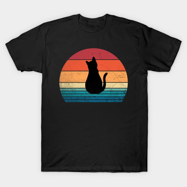 Black Cat Sitting Retro 80s Style Sunset Cute Kitten Vintage Funny Cat T-Shirt by Bunny Prince Design